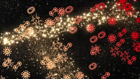 Animation-Von-Viruszellen-Symbolen-über-Sich-Bewegenden-Punkten