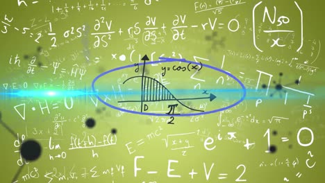 Animation-of-mathematical-equations-and-molcules-on-green-background