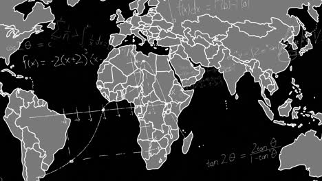 Animation-Mathematischer-Gleichungen-über-Der-Weltkarte