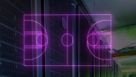Animation-of-neon-stadium-over-server-room