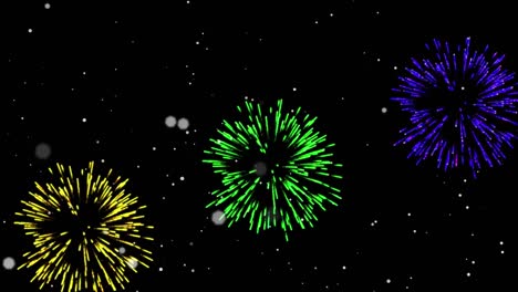 Animation-of-fireworks-and-light-spots-on-black-background
