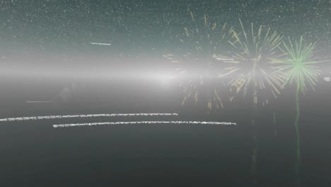 Animation-Von-Feuerwerk-Und-Blitz-über-Fröhlichem-Weihnachtstext-Auf-Schwarzem-Hintergrund