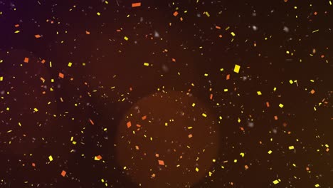 Animation-of-confetti-falling-over-light-spots-on-black-background