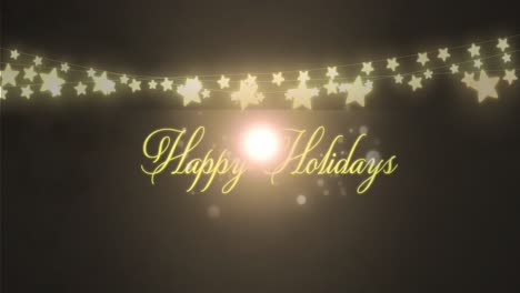 Animation-of-light-trails-over-happy-holidays-text-and-fairy-lights-on-black-background