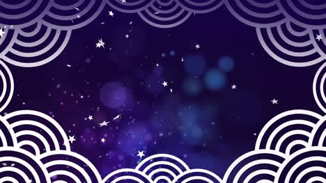 Animación-De-Estrellas-Navideñas-Blancas-En-El-Cielo-Nocturno-Con-Luces-Azules-Y-Borde-De-Líneas-Curvas-Blancas