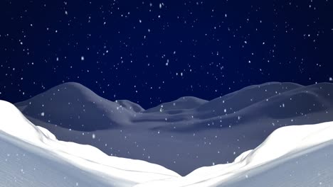 Animation-of-christmas-snow-falling-over-blue-night-sky-and-winter-landscape