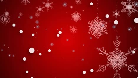 Animation-Von-Schwebenden-Weihnachtslichtflecken-Und-Fallendem-Schnee-Auf-Rotem-Hintergrund