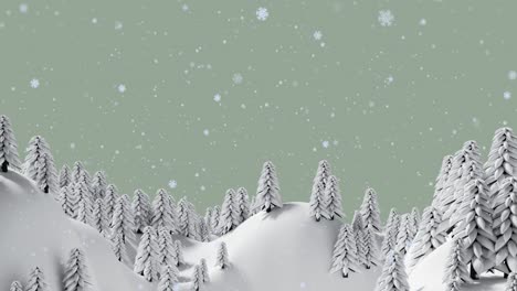Animation-of-white-christmas-snowflakes-falling-over-grey-sky-and-trees-in-winter-landscape