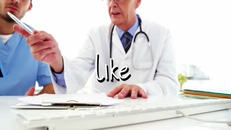 Animation-of-like-text-over-caucasian-male-doctors