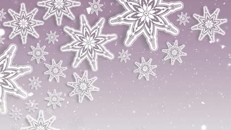 Animation-Von-Weißen-Weihnachtsschneeflocken-Und-Schnee,-Der-Auf-Grauen-Hintergrund-Fällt