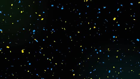 Animation-of-confetti-falling-over-yellow-new-year-fireworks-in-night-sky