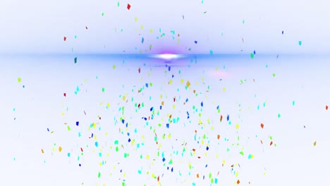 Animation-of-purple-shapes-over-light-trails-and-confetti-on-white-background