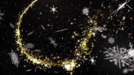 Animation-of-white-christmas-snowflakes-and-shooting-stars-in-night-sky