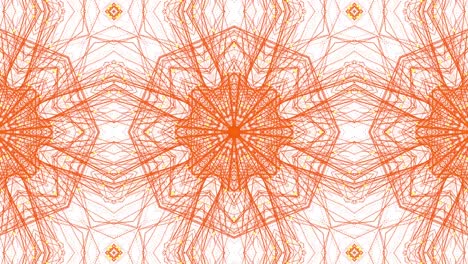 Animation-of-red-and-blue-circular-scanner-processing-over-orange-kaleidoscopic-shapes-on-white