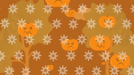 Animation-Eines-Halloween-Kürbismusters-Auf-Orangefarbenem-Hintergrund