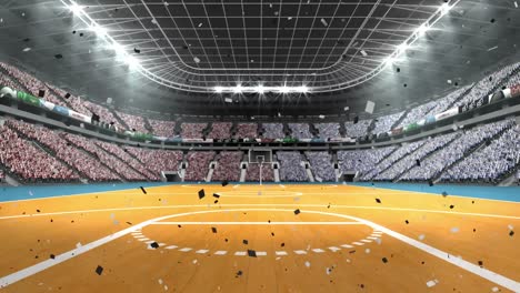 Animation-Von-Konfetti,-Die-über-Das-Basketballplatz-Sportstadion-Fallen