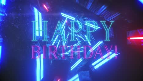 Animation-of-happy-birthday-text-over-blue-neon-lights