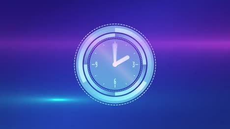 Animation-of-clock-moving-over-blue-background