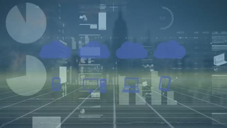 Animation-Der-Datenverarbeitung-Mit-Symbolen-über-Dem-Stadtbild