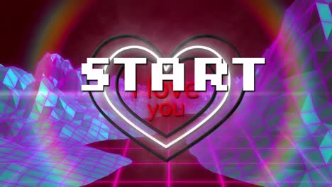 Animation-Von-„Start“-Und-„Ich-Liebe-Dich“-Text-über-Digitale-Berge