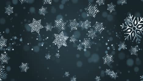 Animation-of-snow-falling-and-light-spots-on-black-background