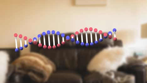 Animation-Eines-DNA-Strangs-über-Dem-Innenraum-Des-Wohnzimmers