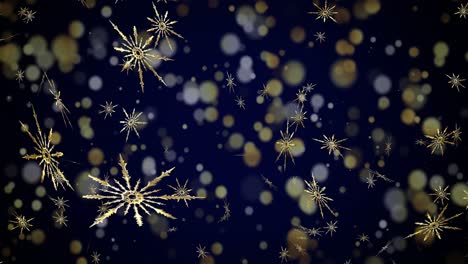 Animation-Von-Fallendem-Schnee-Und-Hellen-Flecken-Auf-Blauem-Hintergrund