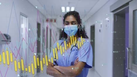 Animation-of-data-processing-over-african-american-female-doctor
