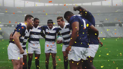 Animation-of-confetti-over-diverse-male-rugby-players
