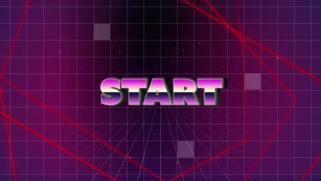 Animation-of-start,-red-linear-shapes-and-purple-space