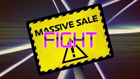 Animation-of-fight-over-board-with-massive-sale-and-brown-background-with-lights