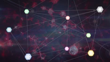 Animation-of-network-of-connections-with-molecules-on-black-background
