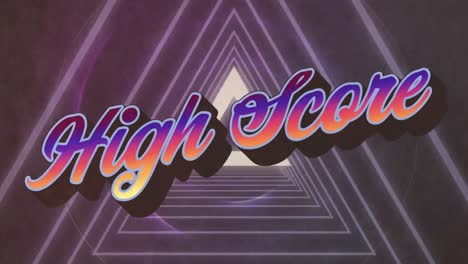 Animation-of-high-score-over-violet-background-with-triangles
