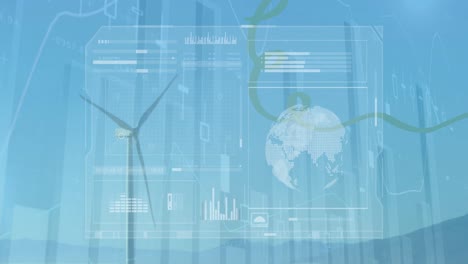 Animation-of-data-processing-with-globe-and-statistics-over-wind-turbines