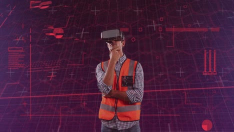 Animation-of-diverse-data-and-graphs-over-caucasian-male-engineer-in-vr-headset
