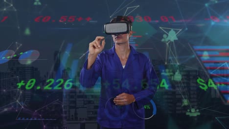 Animation-of-diverse-financial-data-and-graphs-over-caucasian-male-worker-in-vr-headset