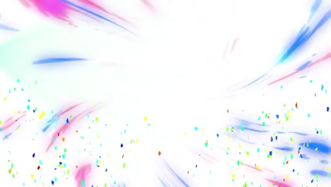 Animation-of-confetti-and-light-trails-on-white-background