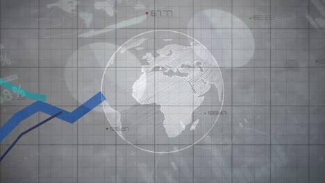 Animation-Von-Finanzdaten-Und-Diagrammen-über-Globus-Und-Grauem-Hintergrund