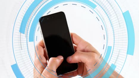 Animation-of-processing-circle-over-hands-of-caucasian-man-using-smartphone
