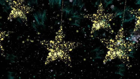 Animation-of-fireworks-and-golden-stars-on-black-background