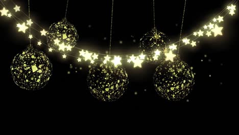 Animation-of-light-chain-and-golden-baubles-on-black-background