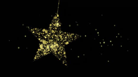 Animation-of-dots-floating-over-golden-star-on-black-background