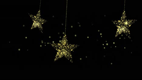 Animation-of-dots-over-golden-stars-on-black-background