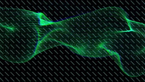 Animation-Grüner-Kleiner-Wellen-über-Einer-Großen-Welle,-Die-Sich-Auf-Schwarzem-Hintergrund-Bewegt
