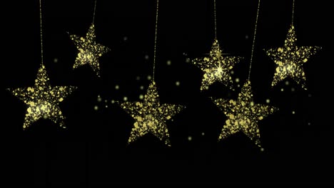 Animation-of-dots-over-golden-stars-on-black-background