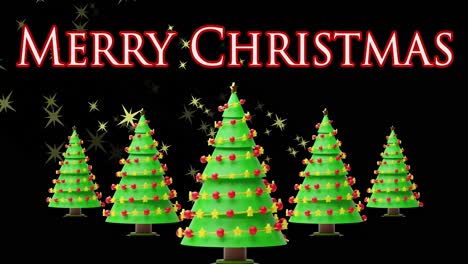 Animation-of-merry-christmas-and-christmas-trees-on-pink-background