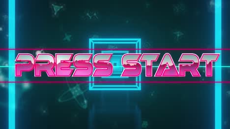 Animation-of-press-start-text-in-pink-letters-over-digital-interface-pattern