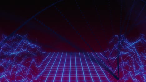 Animation-Eines-DNA-Strangs-über-Linien-Auf-Violettem-Hintergrund