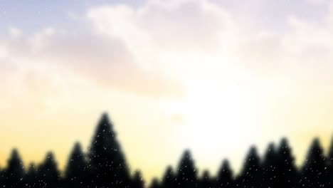 Animation-Von-Schnee,-Der-über-Die-Weihnachtliche-Winterlandschaft-Mit-Tannen-Fällt