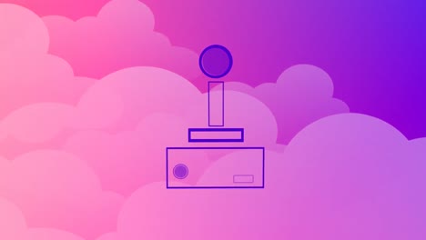 Animation-of-gamepad-icon-over-clouds-on-pink-background